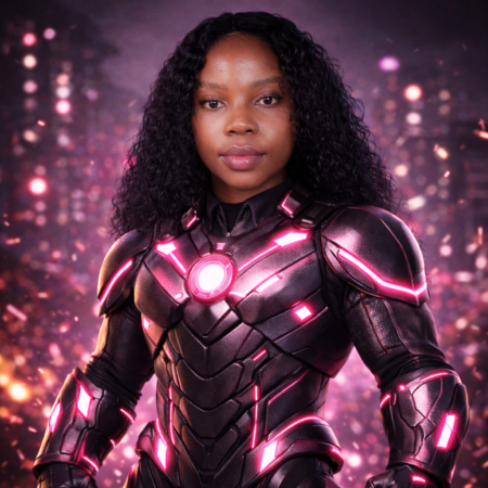 Futuristic superhero in metallic armor (1)