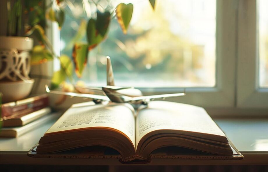 immigration-education-program-concept-international-students-and-visa-travel-and-learning-and-research-the-world-opened-book-with-airplane-as-a-bookmark-in-front-of-window-photo