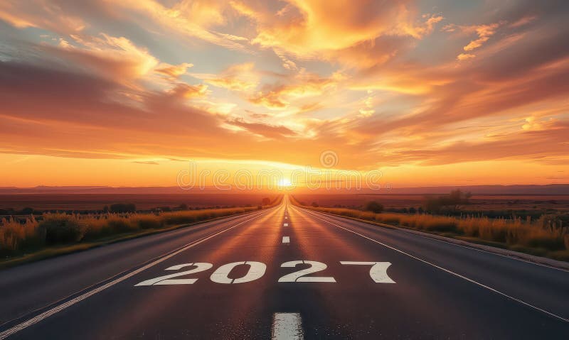 long-road-stretches-towards-horizon-under-vibrant-orange-sunset-sky-word-painted-white-asphalt-composition-features-393914940